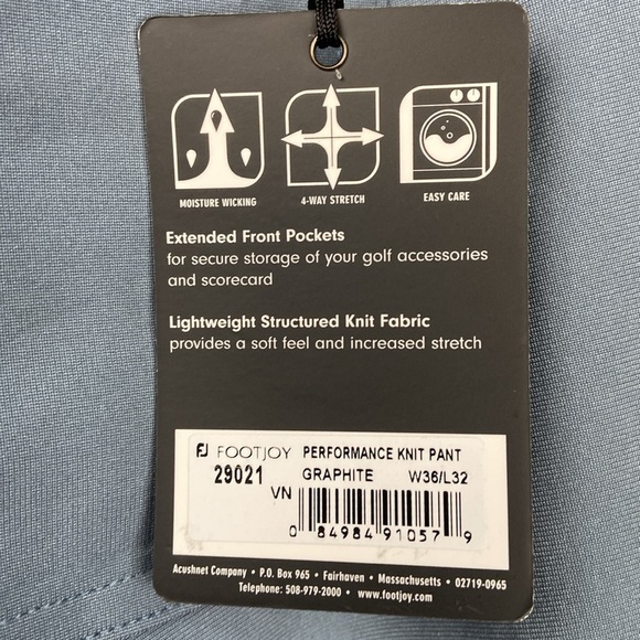 NWT FootJoy Mens Golf Performance Knit Pants 36x32 Graphite 29021 Stretch Waist - Picture 6 of 7
